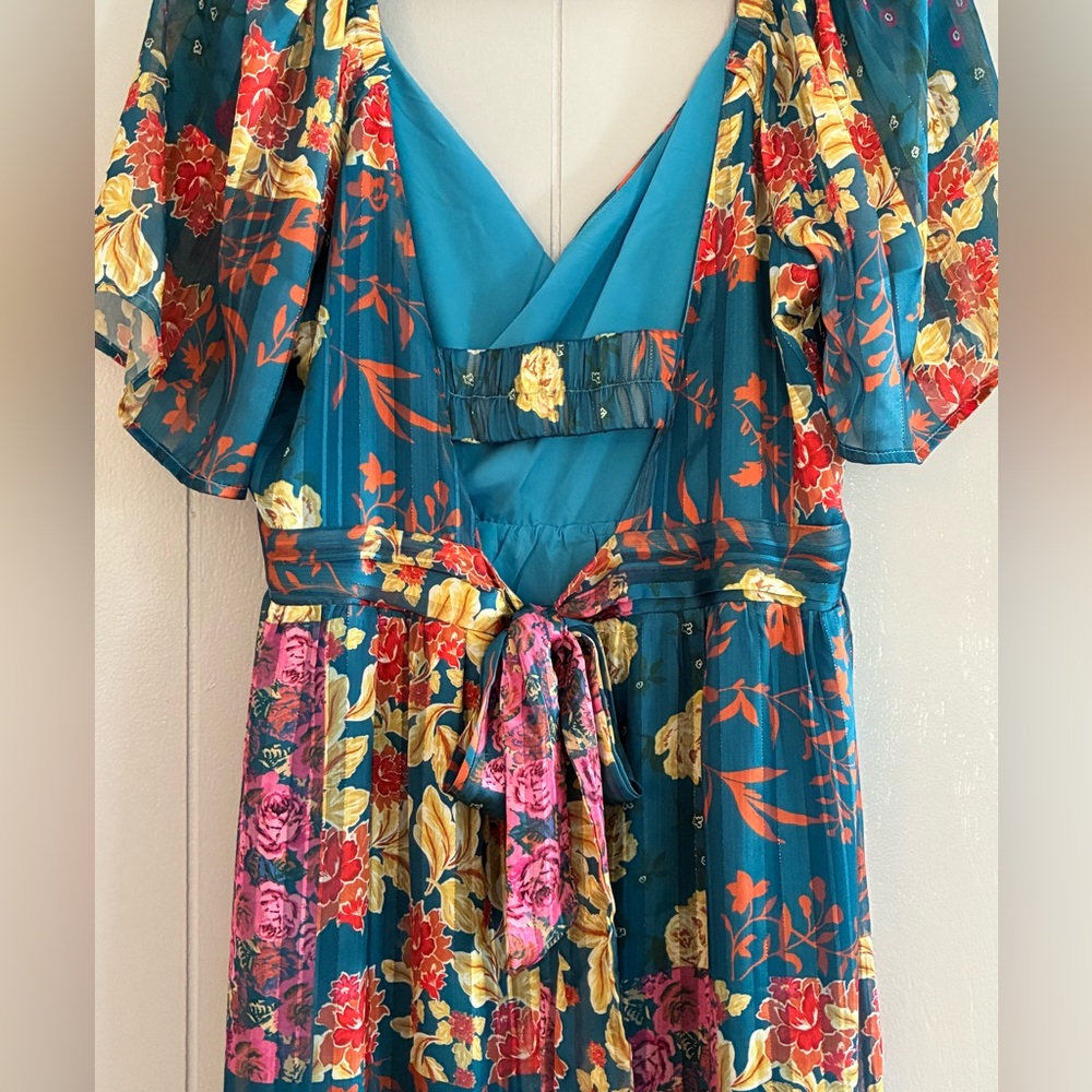 Adelyn Rae Blue Floral Patchwork Midi Dress, Large, wedding guest/ Mother’s Day - Picture 10 of 11